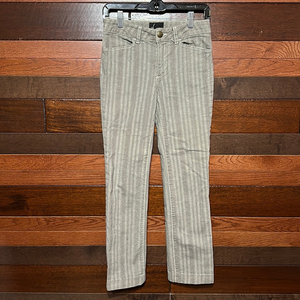 KMJ Kate McHale Flat Front Gray and Red Striped Denim Jeans